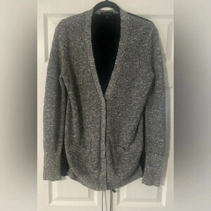 Women’s BANANA REPUBLIC Woven-Back V Neck Snap‎ Cardigan Gray Black. Size M.